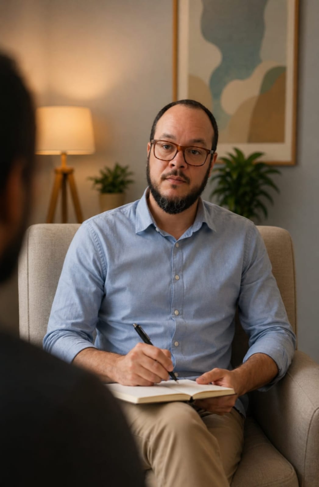 Retrato profissional do psicólogo Danilo Santos em consultório
